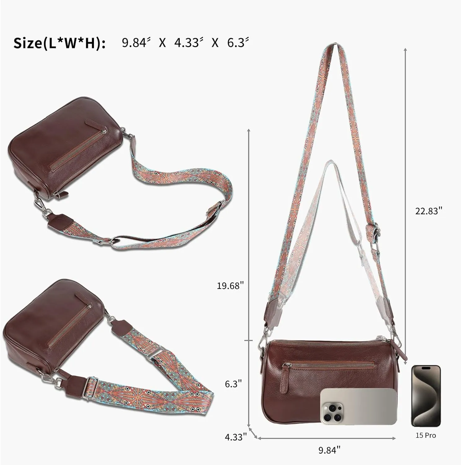 Genuine Leather crossbody bag for Women-Leather purse Shoulder Handbag with Bohemian wide strap