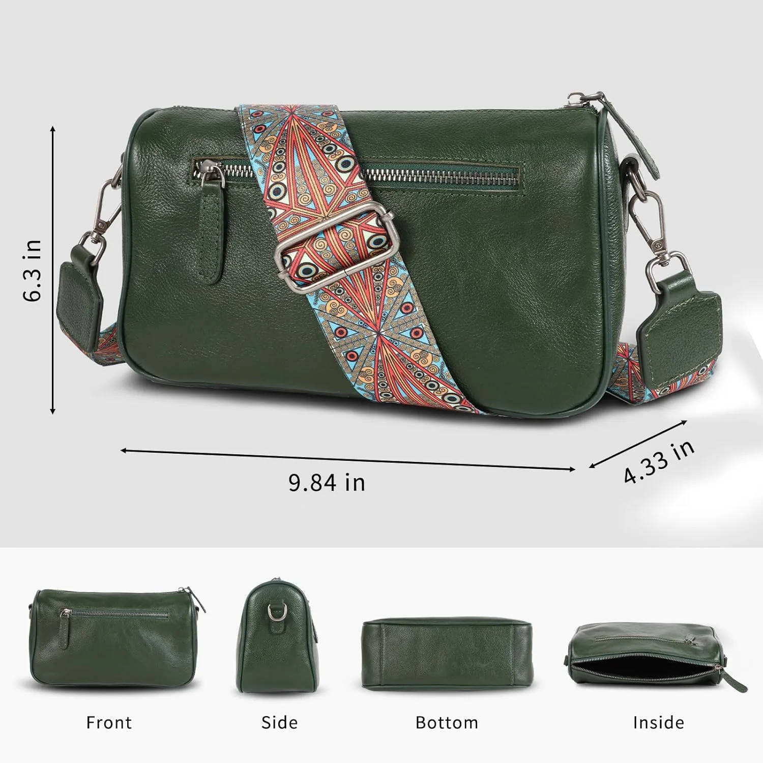 Genuine Leather crossbody bag for Women-Leather purse Shoulder Handbag with Bohemian wide strap