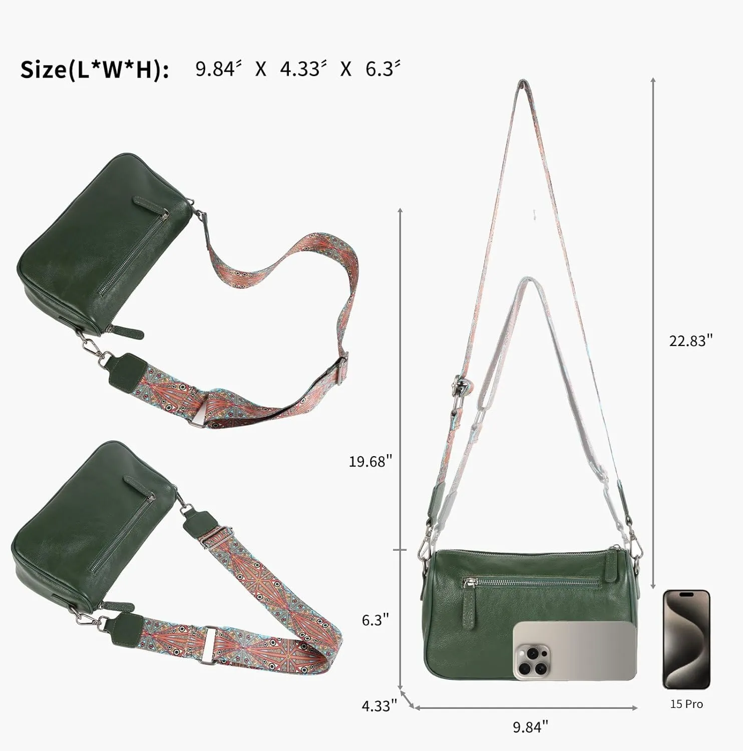 Genuine Leather crossbody bag for Women-Leather purse Shoulder Handbag with Bohemian wide strap