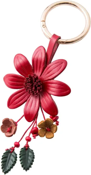 Genuine Leather Flower Tassel Keychain Car Keyring Fob Boho Accessorie for Women