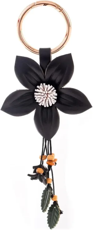 Genuine Leather Flower Tassel Keychain Car Keyring Fob Boho Accessorie for Women