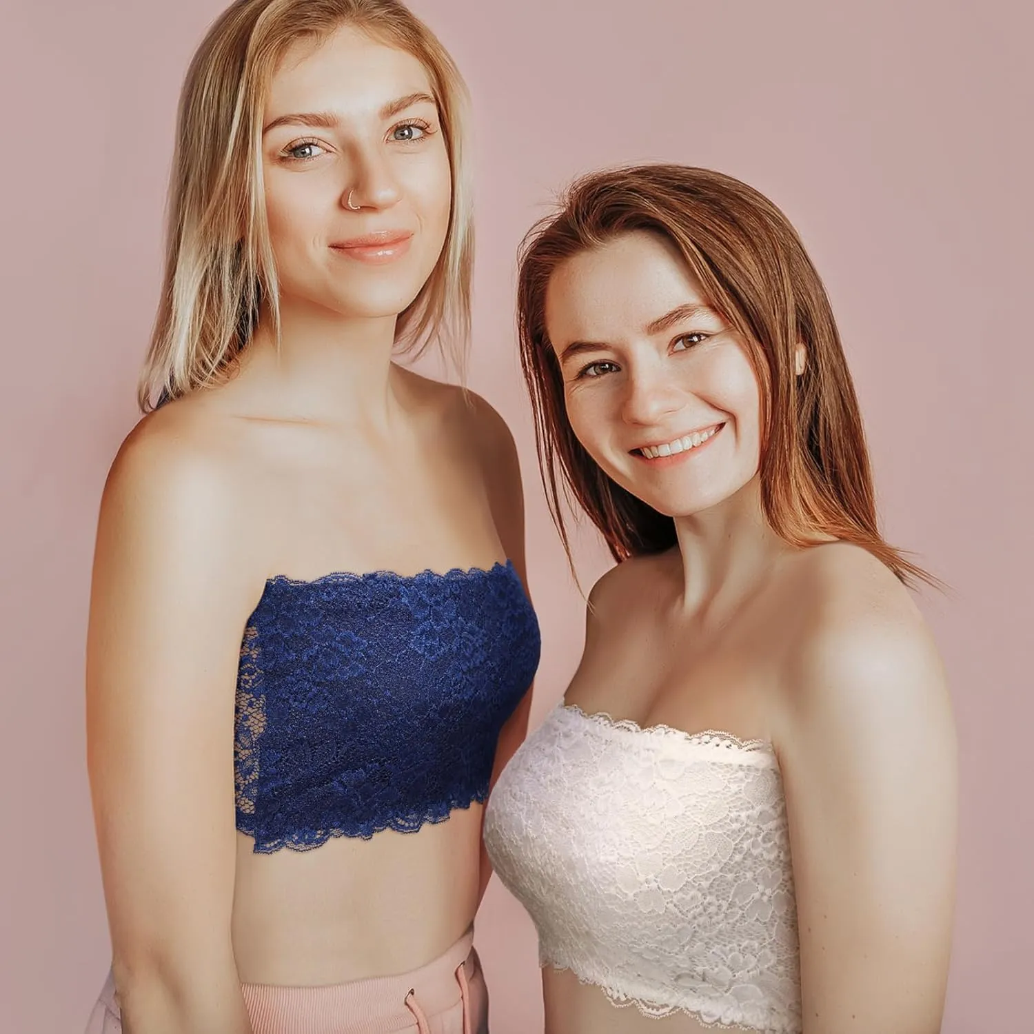 Geyoga 6 Pieces Floral Lace Bralette Bandeau Bra for Women Girl Seamless Strapless Stretchy Tube Top