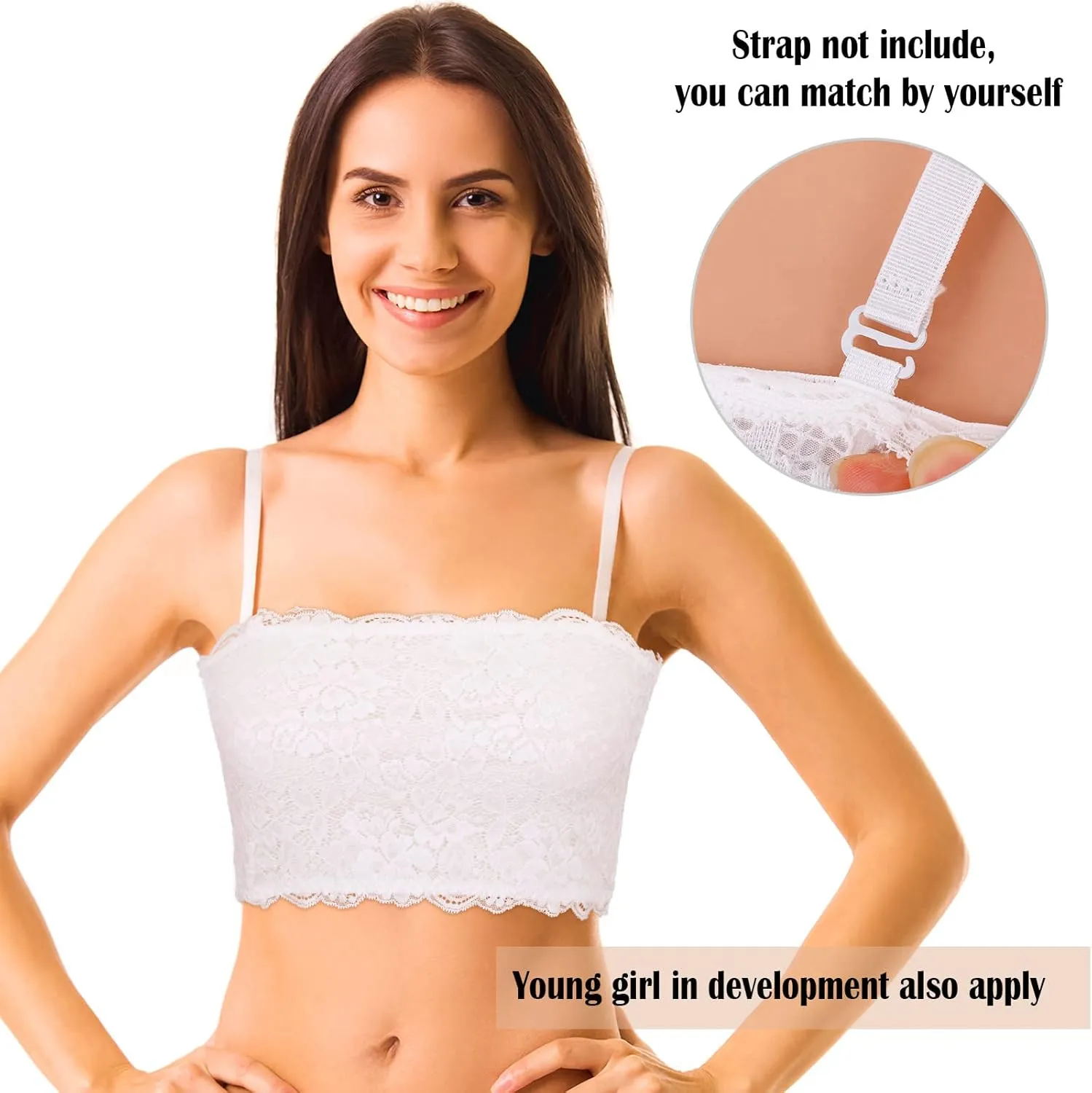Geyoga 6 Pieces Floral Lace Bralette Bandeau Bra for Women Girl Seamless Strapless Stretchy Tube Top