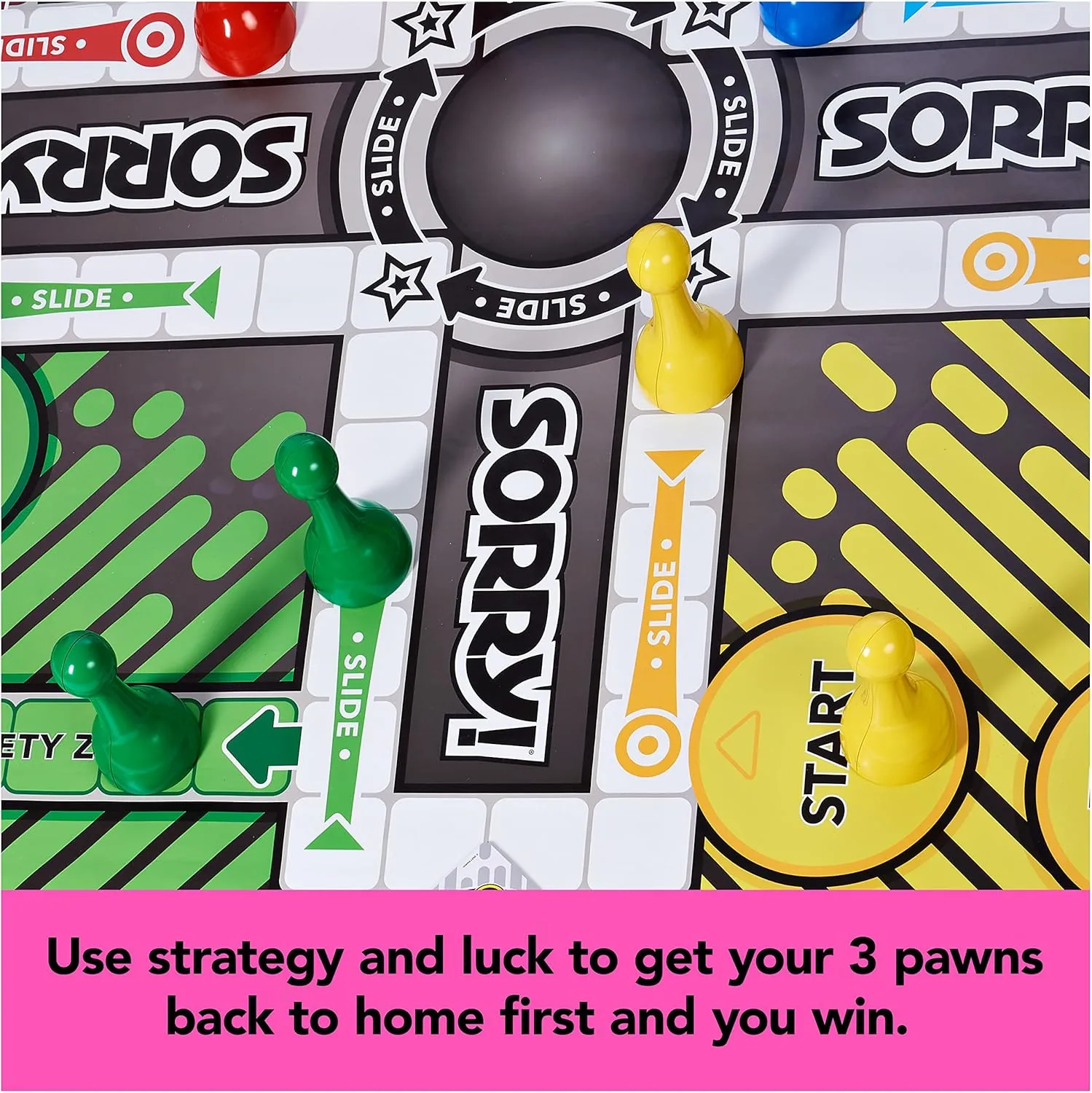Giant SORRY! Classic Family Board Game Indoor Outdoor Retro Party Activity Summer Toy with Oversized Gameboard, for Adults and Kids Ages 6 and up