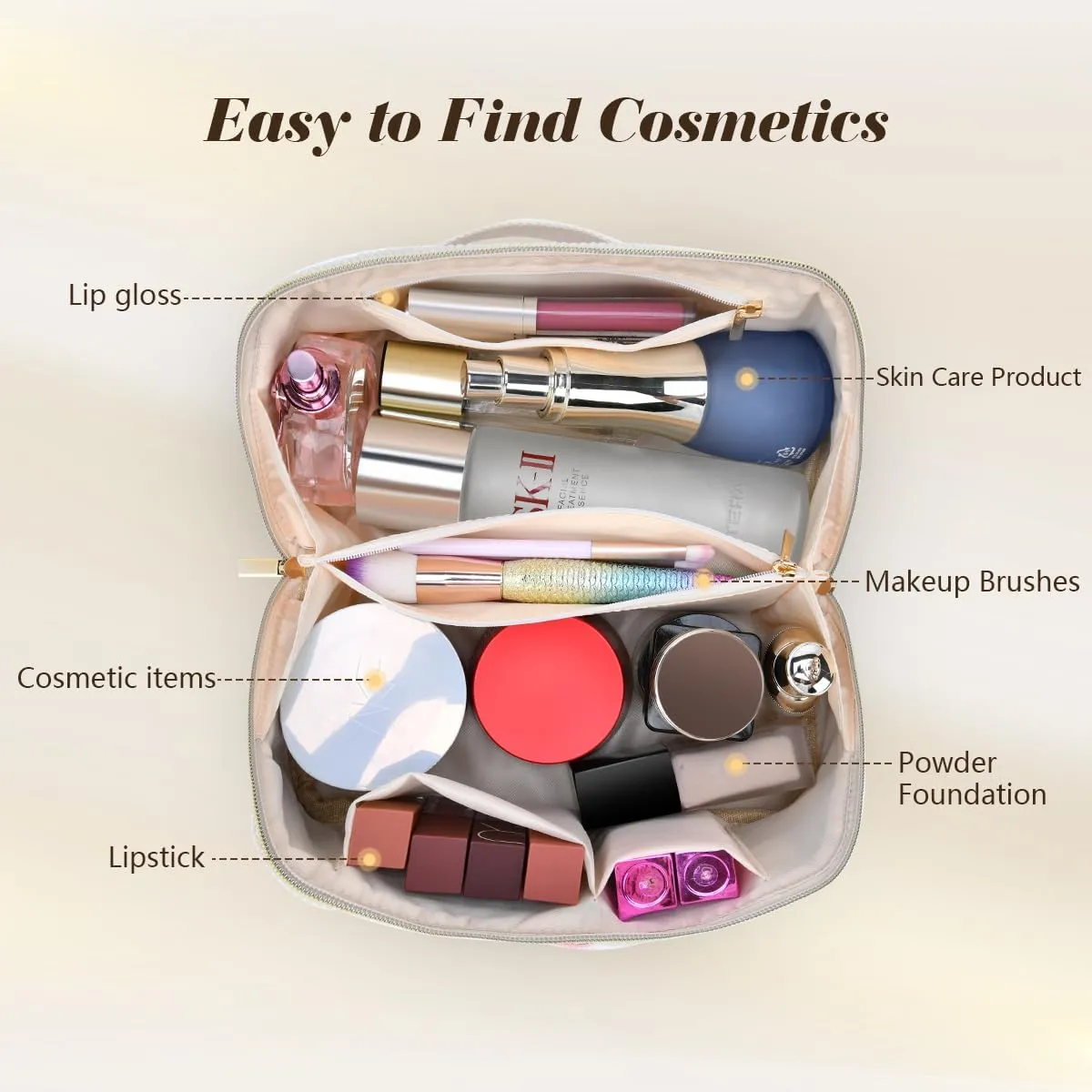 Gifts for Girls, Initial Travel Makeup Bag Women's Day Gift Make up Bag Cosmetic Bags Monther's Day Gifts, Personalized Stuff Bag Cute Makeup Bag Birthday Gifts for Women/Friend/Mother - M