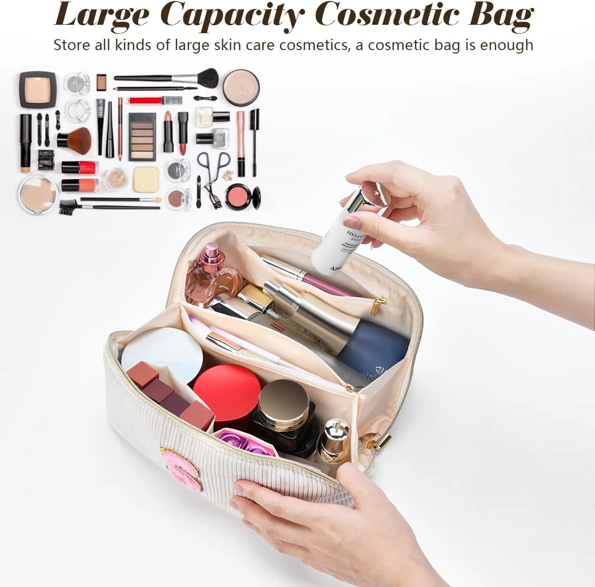 Gifts for Girls, Initial Travel Makeup Bag Women's Day Gift Make up Bag Cosmetic Bags Monther's Day Gifts, Personalized Stuff Bag Cute Makeup Bag Birthday Gifts for Women/Friend/Mother - M