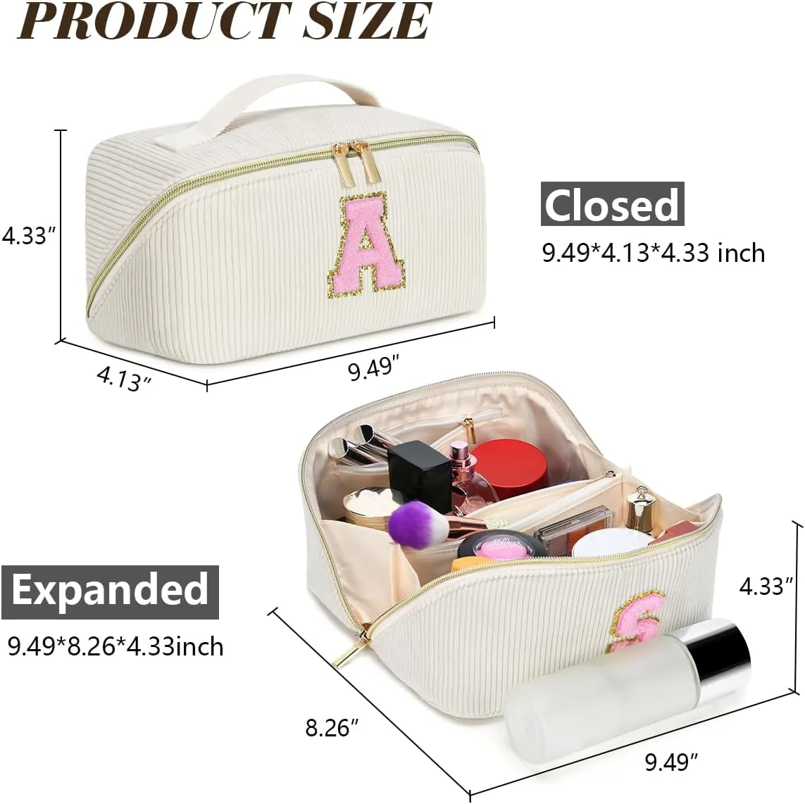 Gifts for Girls, Initial Travel Makeup Bag Women's Day Gift Make up Bag Cosmetic Bags Monther's Day Gifts, Personalized Stuff Bag Cute Makeup Bag Birthday Gifts for Women/Friend/Mother - M