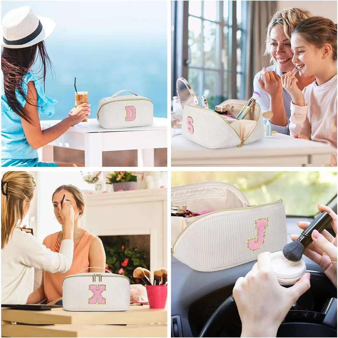 Gifts for Girls, Initial Travel Makeup Bag Women's Day Gift Make up Bag Cosmetic Bags Monther's Day Gifts, Personalized Stuff Bag Cute Makeup Bag Birthday Gifts for Women/Friend/Mother - M