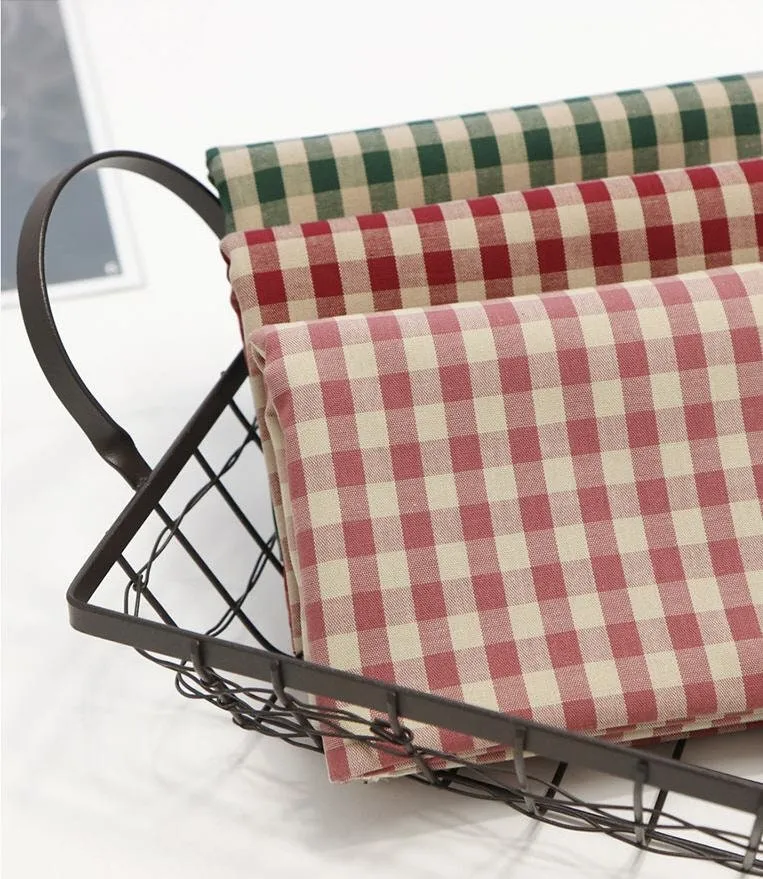 Gingham Check Cotton Fabric, 1 cm Check, Yarn Dyed, Vintage Check Fabric, Korean Fabric - Pink, Red or Green - Fabric By the Yard 38341-1