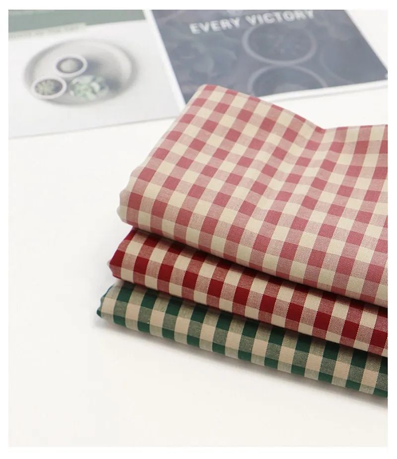 Gingham Check Cotton Fabric, 1 cm Check, Yarn Dyed, Vintage Check Fabric, Korean Fabric - Pink, Red or Green - Fabric By the Yard 38341-1