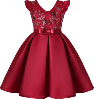 Girls Dress Sloping Shoulder Bridesmaid Wedding Princess Children's Bow Birthday Ball Party Show Evening Lavender