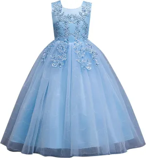 Girls Flower Wedding Dress Tulle Mesh Sleeveless Floor Length Dresses for Kids Birthday Formal Pegeant Dance Gown