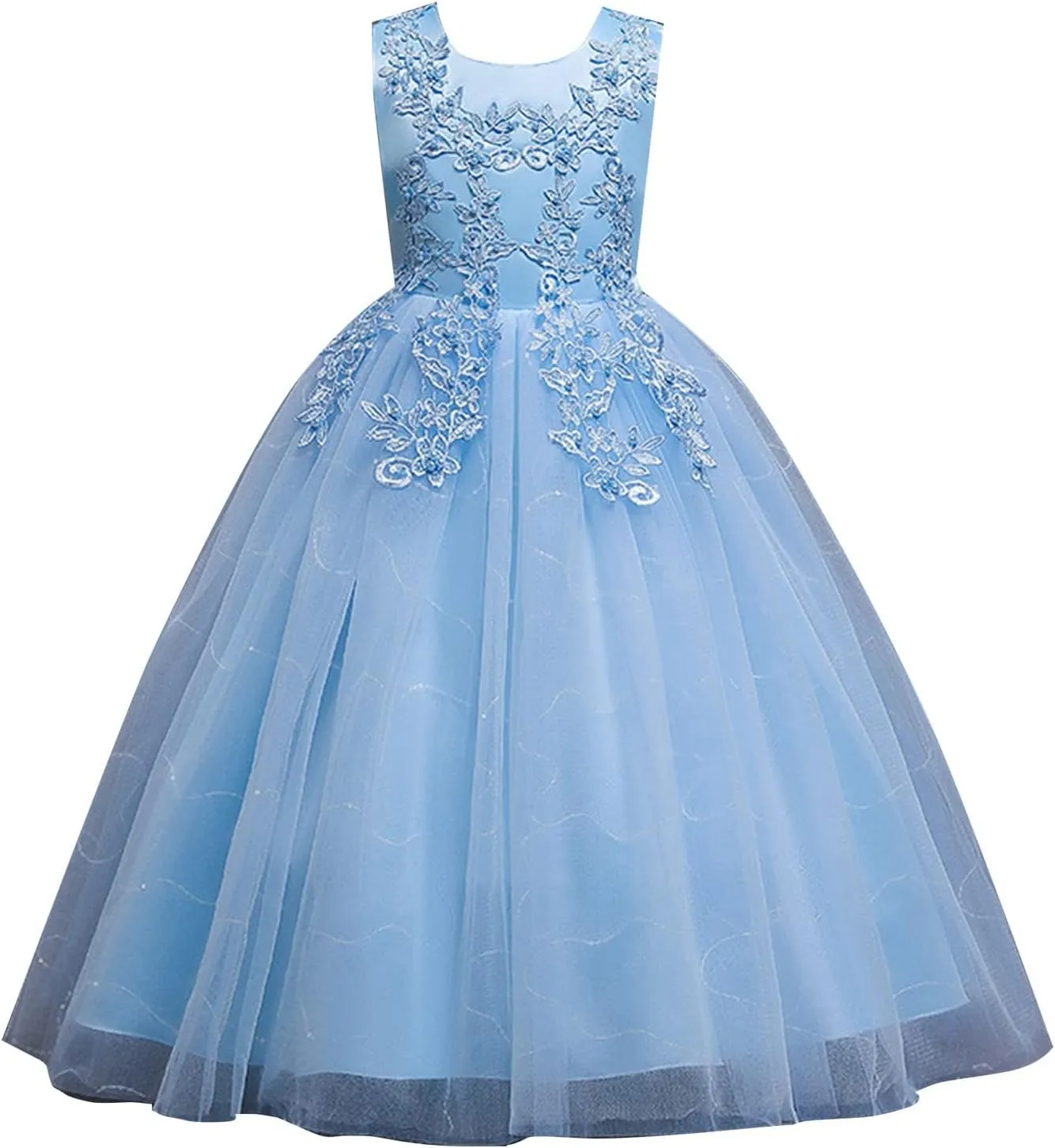 Girls Flower Wedding Dress Tulle Mesh Sleeveless Floor Length Dresses for Kids Birthday Formal Pegeant Dance Gown
