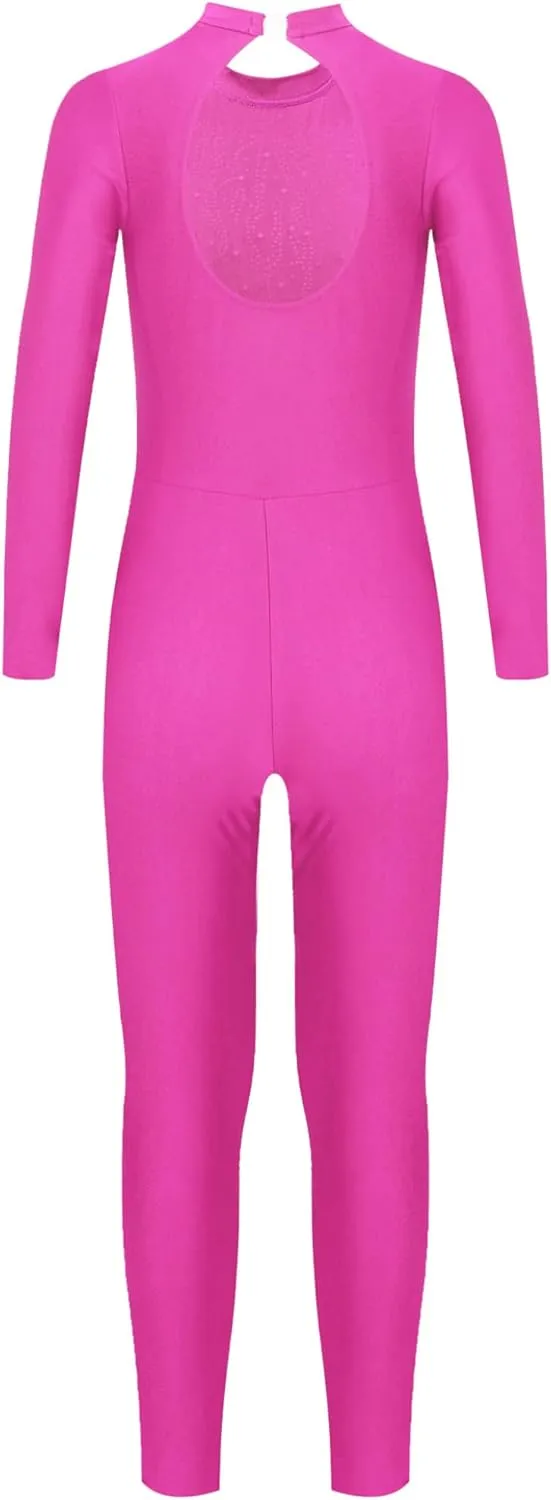 Girls' Full Body Long Sleeve Figure Skating Unitard One Piece Rhinestones Gymnastics Dance Bodysuits for Kid