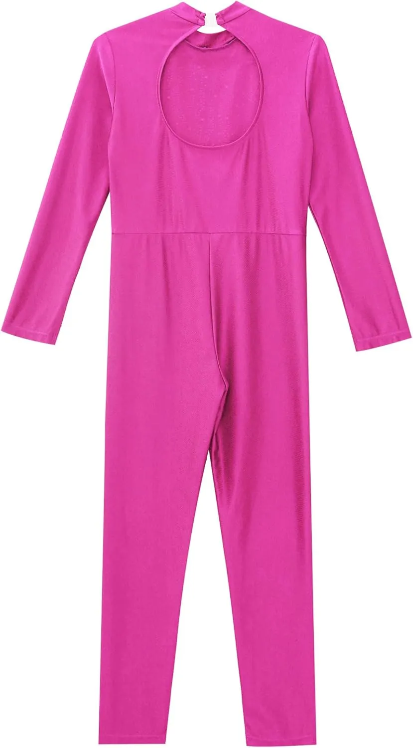 Girls' Full Body Long Sleeve Figure Skating Unitard One Piece Rhinestones Gymnastics Dance Bodysuits for Kid
