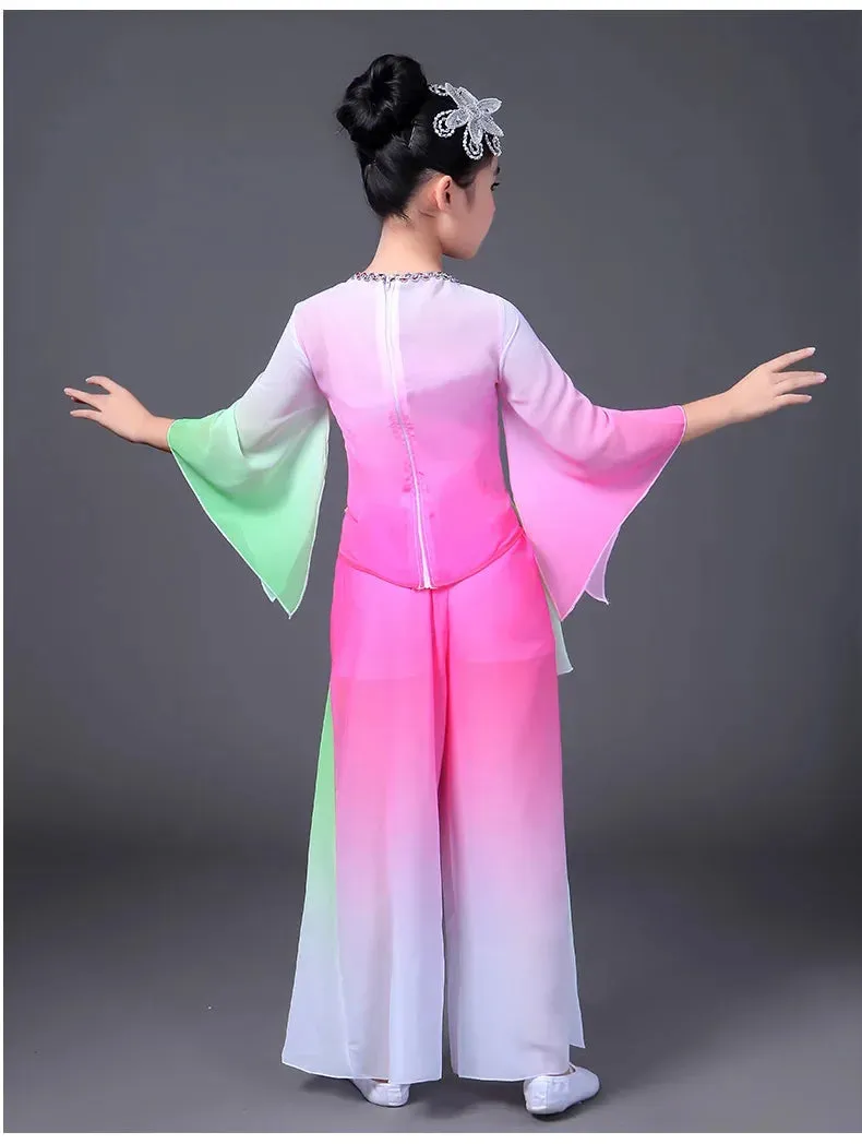 Girls Hanfu Chinese Dance Costume Sleeve Dress Yangko Classical Modern Kids Outfit