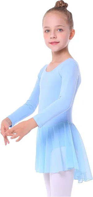Girls Long Sleeve Ballet Leotards Skirt Toddler Dance Gymnastics Kids Team Basic Ballet Dresse