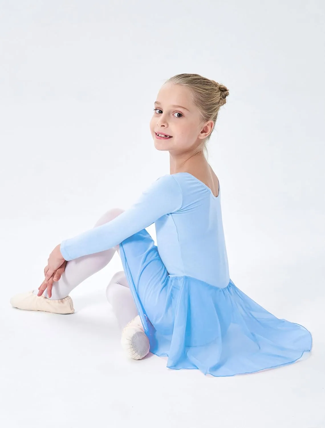 Girls Long Sleeve Ballet Leotards Skirt Toddler Dance Gymnastics Kids Team Basic Ballet Dresse