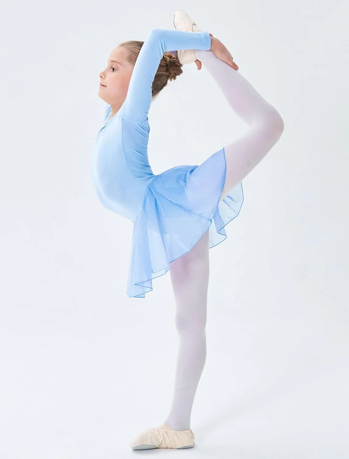 Girls Long Sleeve Ballet Leotards Skirt Toddler Dance Gymnastics Kids Team Basic Ballet Dresse