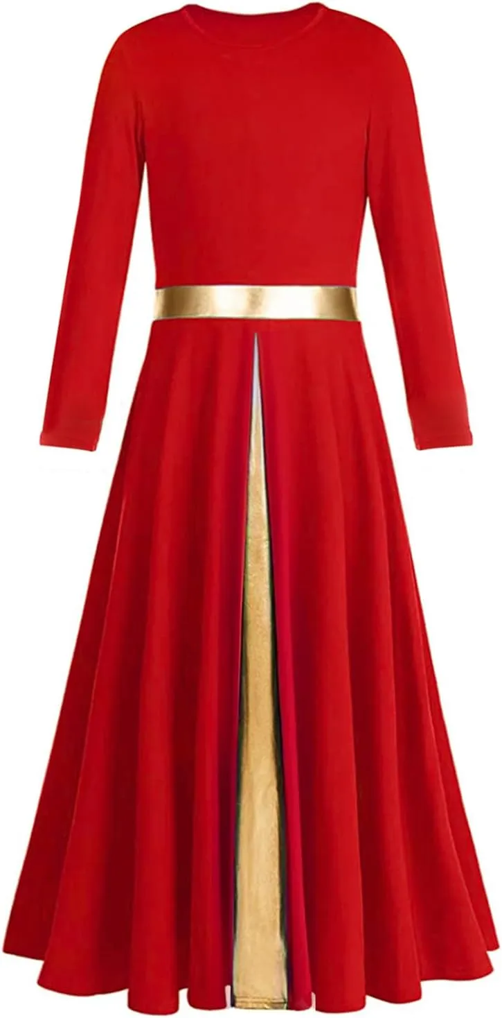 Girls Long Sleeve Praise Dance Dress Swing Skirt Liturgical Worship Costume Church Robe Dancewear