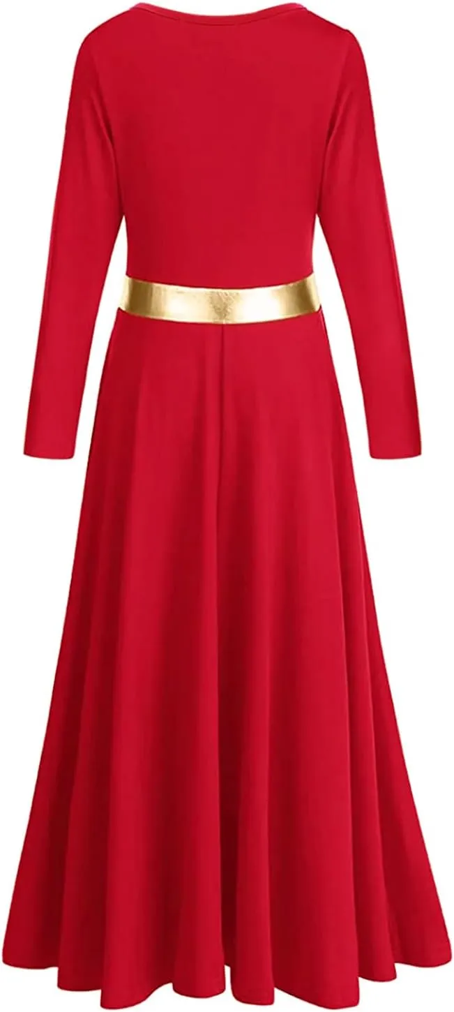 Girls Long Sleeve Praise Dance Dress Swing Skirt Liturgical Worship Costume Church Robe Dancewear