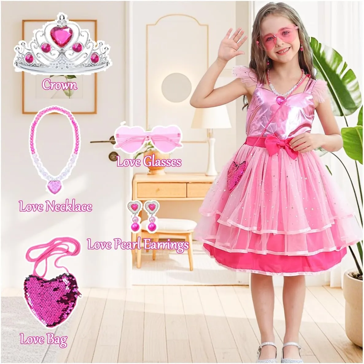 Girls Pink Cosplay Costume Dress Halloween Carnival Party Costumes With Accessories