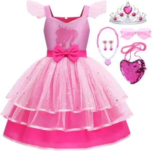 Girls Pink Cosplay Costume Dress Halloween Carnival Party Costumes With Accessories