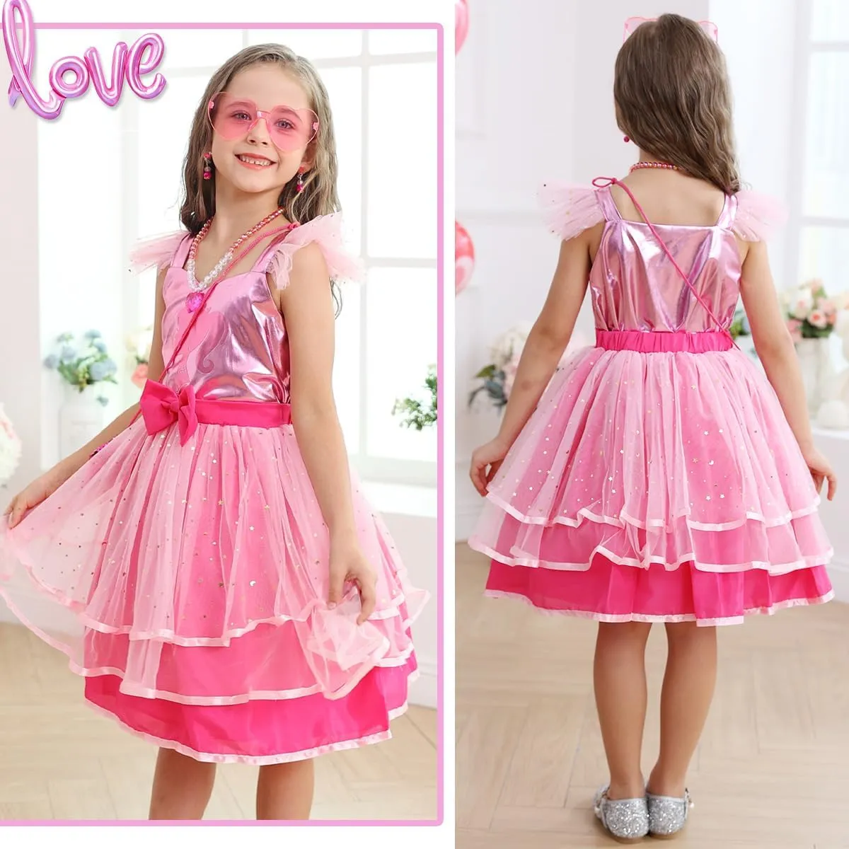 Girls Pink Cosplay Costume Dress Halloween Carnival Party Costumes With Accessories