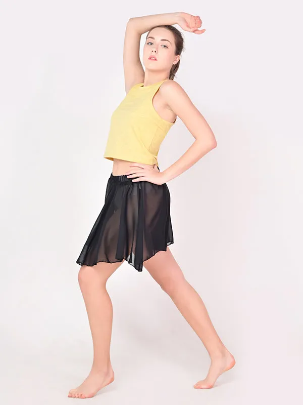Girls Stylish Chiffon Flowy Sheer Black Mini Skirt with Elastic Pull on Waist
