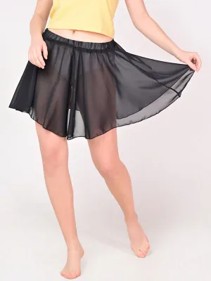 Girls Stylish Chiffon Flowy Sheer Black Mini Skirt with Elastic Pull on Waist
