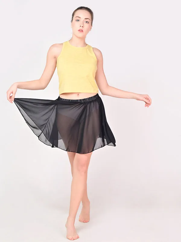 Girls Stylish Chiffon Flowy Sheer Black Mini Skirt with Elastic Pull on Waist
