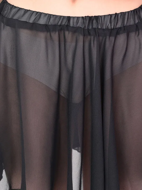 Girls Stylish Chiffon Flowy Sheer Black Mini Skirt with Elastic Pull on Waist
