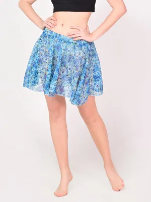 Girls Stylish Chiffon Flowy Sheer Blue Floral Mini Skirt with Elastic Pull on Waist