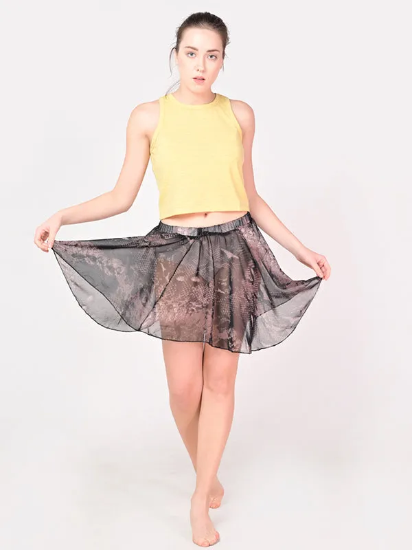 Girls Stylish Chiffon Flowy Sheer Rattle Print Mini Skirt with Elastic Pull on Waist