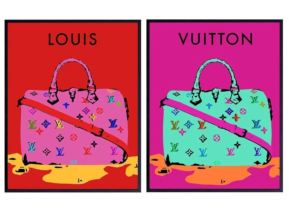 Glam Wall Art Decor - Gift for Luxury Designer Handbags, Purses Fans, Fashionista, Women, Teens - High Fashion Couture Poster Pictures Set - Modern Contemporary Andy Warhol Pop Art