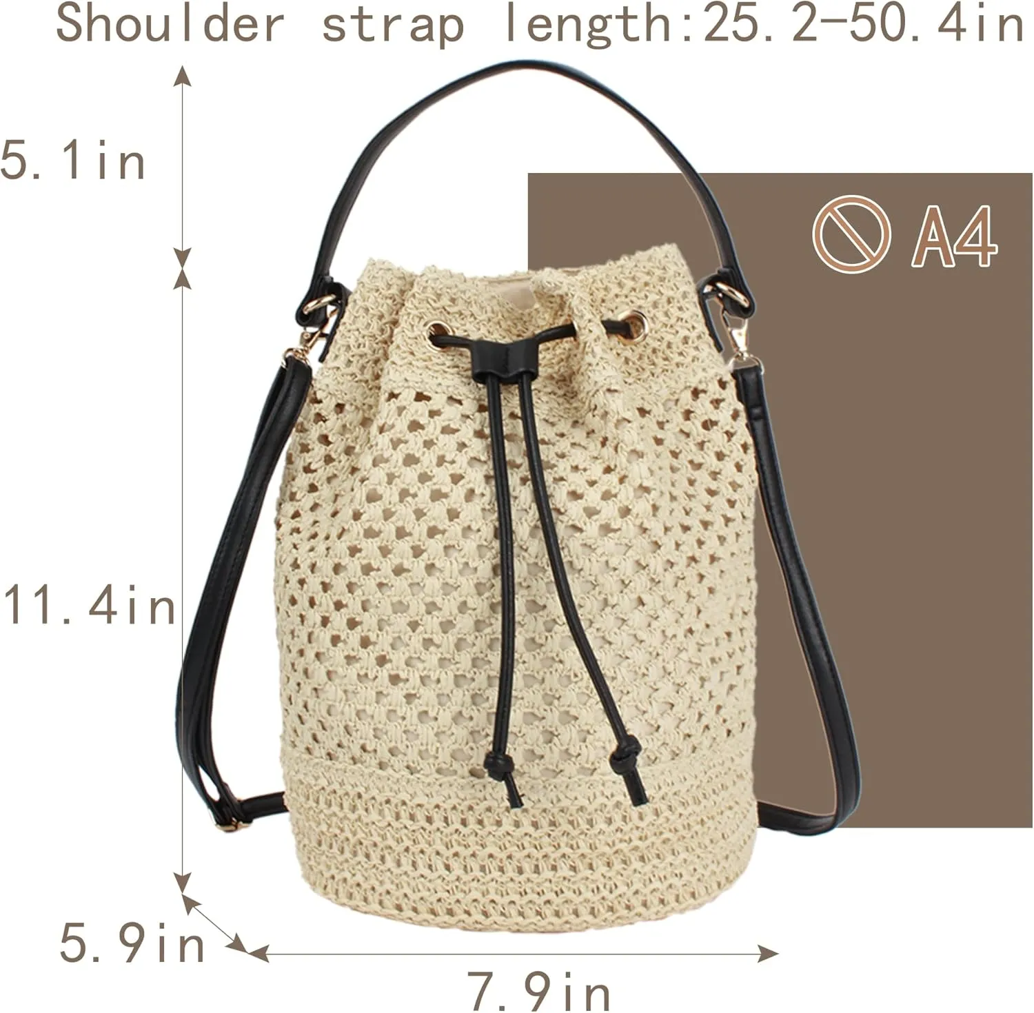 Goclothod Small Drawstring Shoulder Bag Straw Weave Handbag Summer Beach Purse