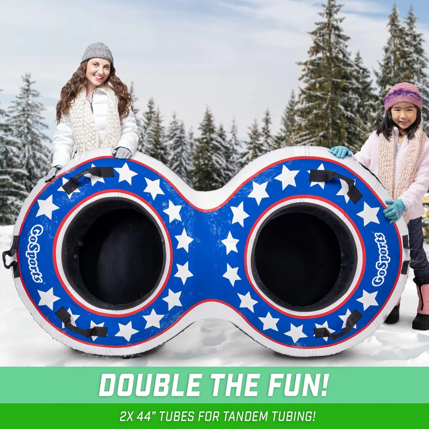 GoSports Heavy Duty 2 Person Winter Snow Tube with Premium Canvas Cover - Choose America, Blue, Red or Retro