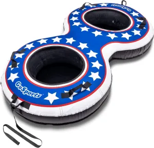 GoSports Heavy Duty 2 Person Winter Snow Tube with Premium Canvas Cover - Choose America, Blue, Red or Retro