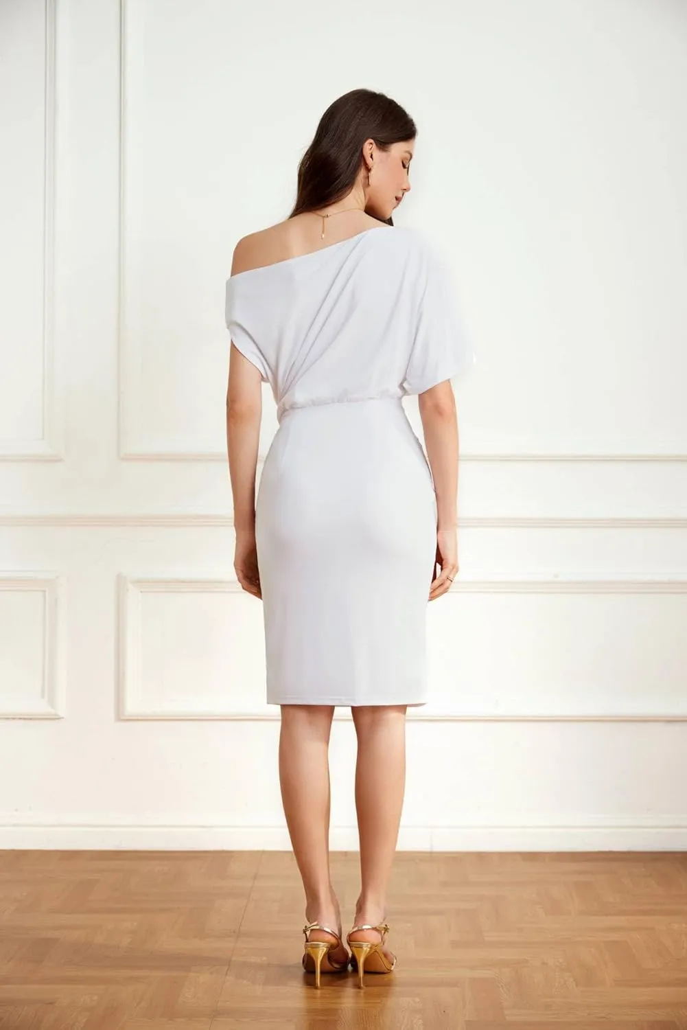GRACE KARIN Women's One Shoulder Cocktail Dress 2024 Elegant Ruched Belted Wedding Guest Formal Bodycon Dress