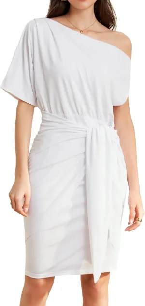 GRACE KARIN Women's One Shoulder Cocktail Dress 2024 Elegant Ruched Belted Wedding Guest Formal Bodycon Dress