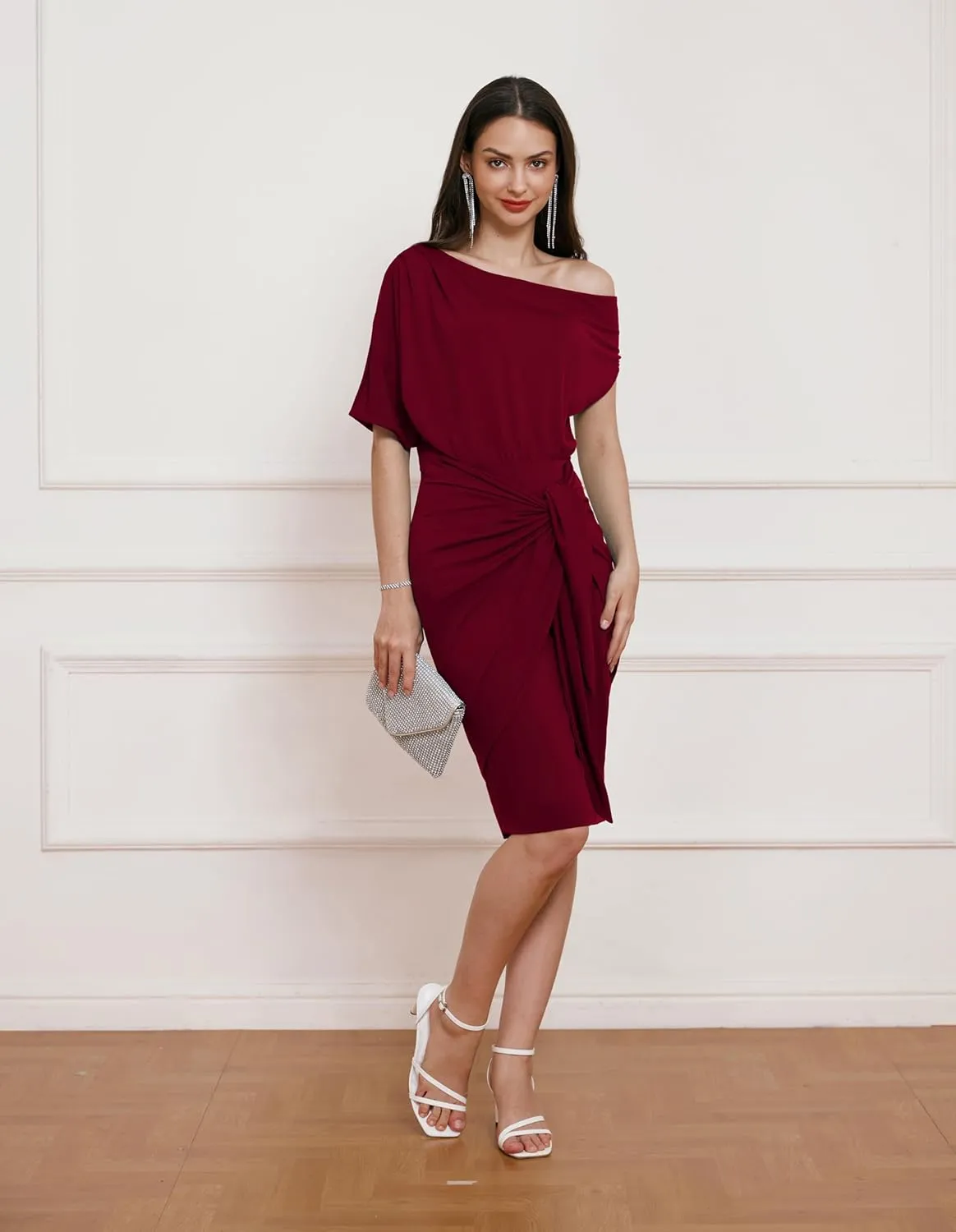 GRACE KARIN Women's One Shoulder Cocktail Dress 2024 Elegant Ruched Belted Wedding Guest Formal Bodycon Dress
