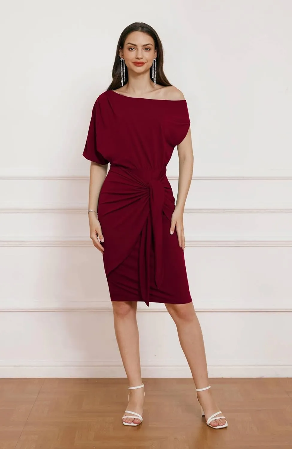 GRACE KARIN Women's One Shoulder Cocktail Dress 2024 Elegant Ruched Belted Wedding Guest Formal Bodycon Dress