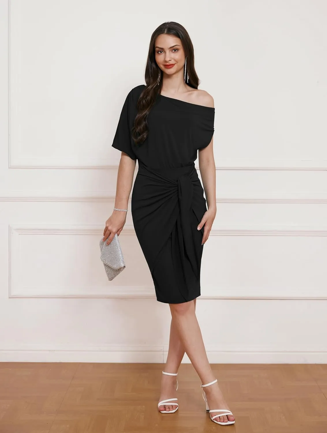GRACE KARIN Women's One Shoulder Cocktail Dress 2024 Elegant Ruched Belted Wedding Guest Formal Bodycon Dress