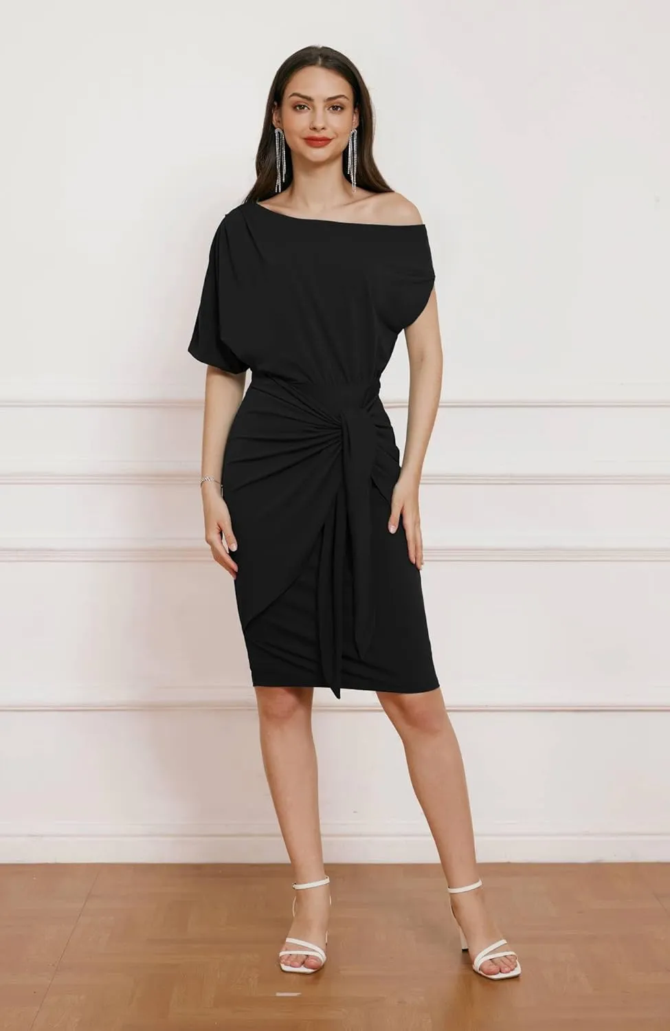 GRACE KARIN Women's One Shoulder Cocktail Dress 2024 Elegant Ruched Belted Wedding Guest Formal Bodycon Dress
