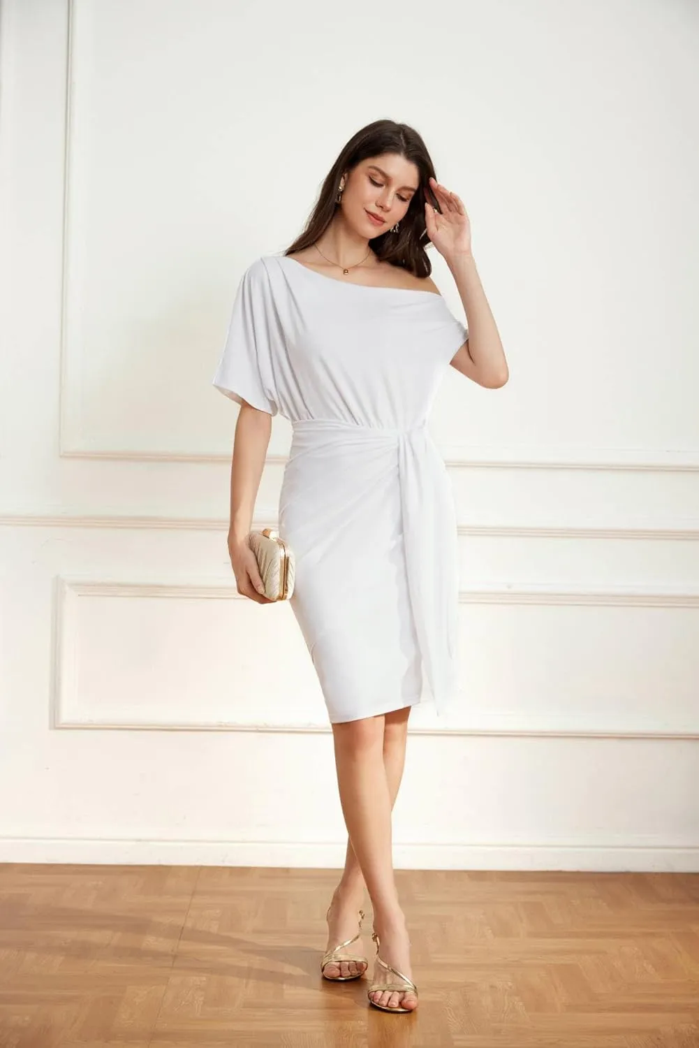 GRACE KARIN Women's One Shoulder Cocktail Dress 2024 Elegant Ruched Belted Wedding Guest Formal Bodycon Dress