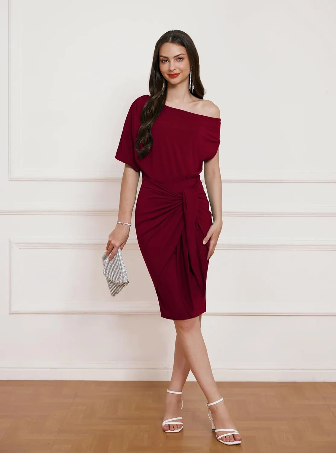 GRACE KARIN Women's One Shoulder Cocktail Dress 2024 Elegant Ruched Belted Wedding Guest Formal Bodycon Dress