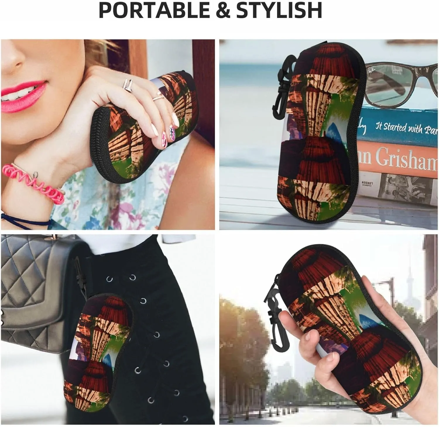 Grand Canyon Printing Summer Sunglasses Case With Carabiner,Sport Glasses Cases Travel Zipper Eyeglasses Holder