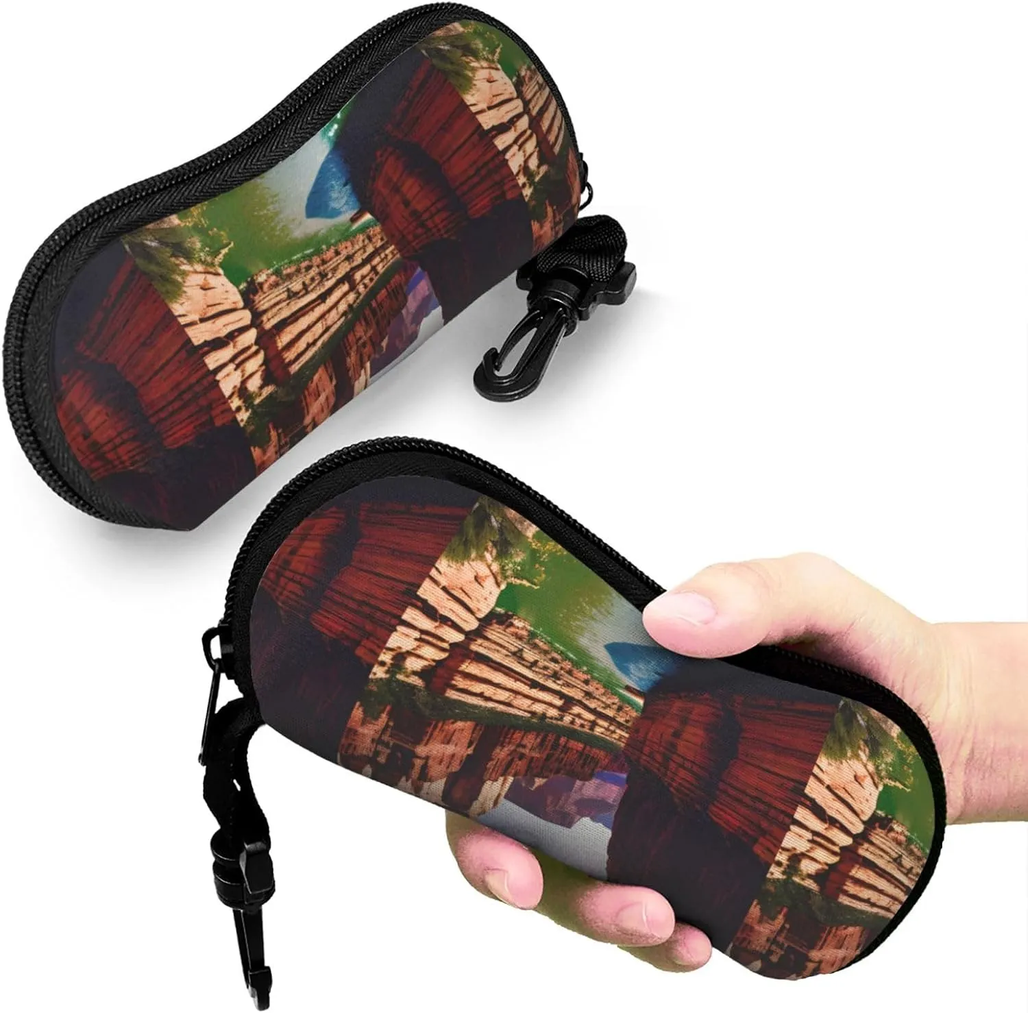 Grand Canyon Printing Summer Sunglasses Case With Carabiner,Sport Glasses Cases Travel Zipper Eyeglasses Holder