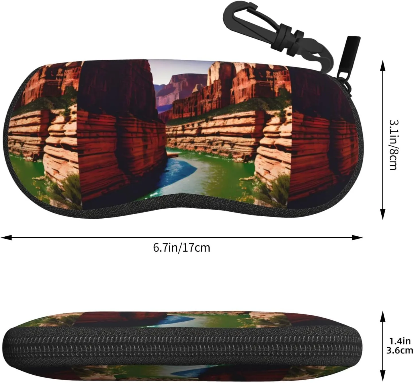 Grand Canyon Printing Summer Sunglasses Case With Carabiner,Sport Glasses Cases Travel Zipper Eyeglasses Holder