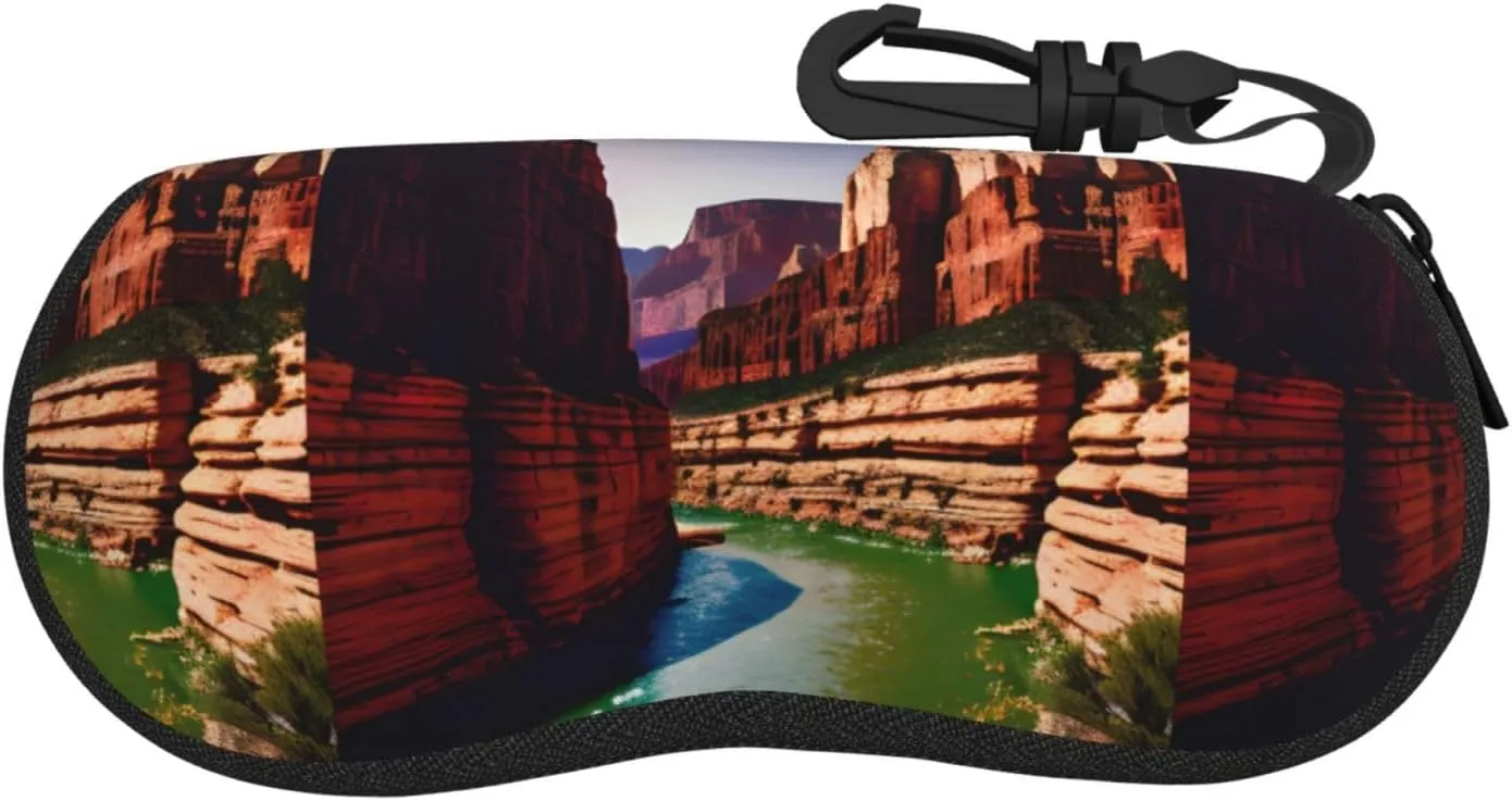 Grand Canyon Printing Summer Sunglasses Case With Carabiner,Sport Glasses Cases Travel Zipper Eyeglasses Holder